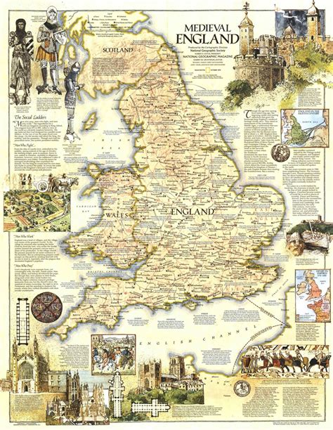 Map Of Medieval England By National Geographic Magazine October 1979