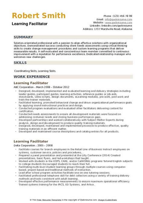 Learning Facilitator Resume Samples Qwikresume