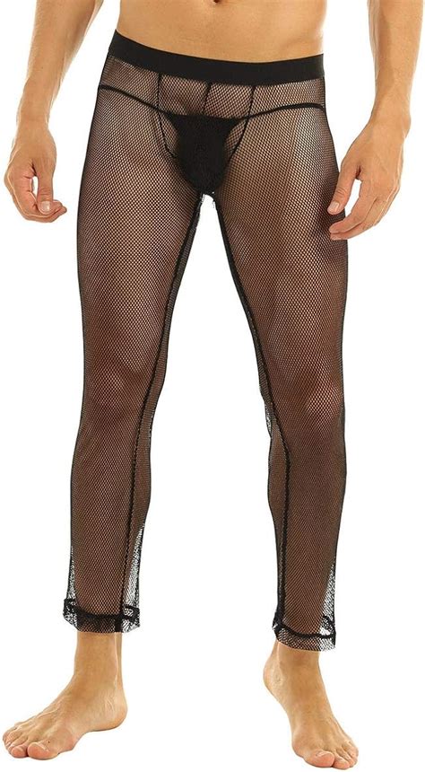 FEESHOW Herren Netzhose Netzstrumpfhose Lange Leggings Fischernetz