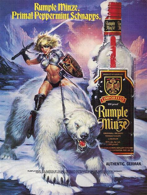 1991 Rumple Minze Schnapps Fierce Warrior Woman Polar Bear Print Ad