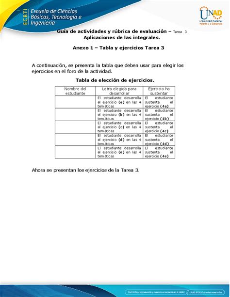 Anexo 1 Tabla Y Ejercicios Tarea 3 Guía De Actividades Y Rúbrica De Evaluación Tarea 3