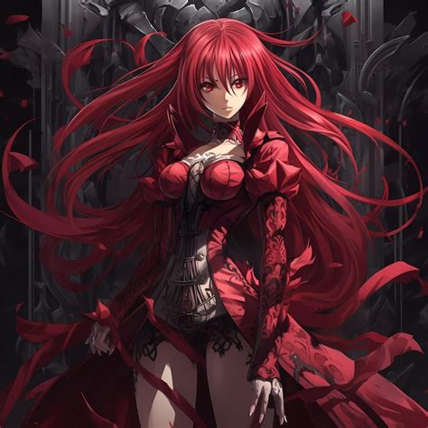 Premium AI Image | blood queen Anime girl red hair sword background ...