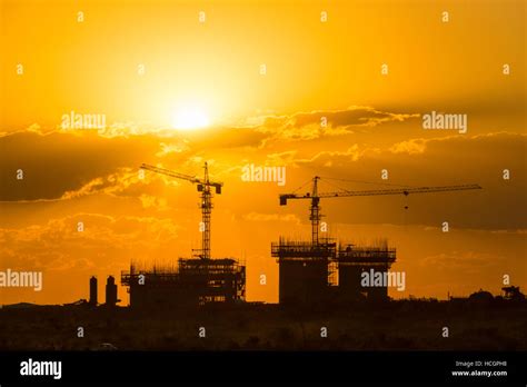 Construction Zimbabwe Africa Crane Sunset Develop Stock Photo Alamy