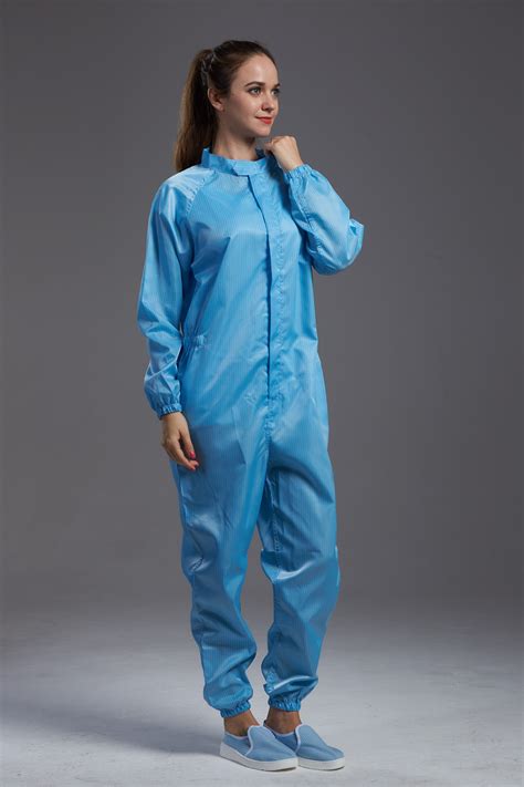 Unisex Cleanroom Anti Static Esd Garments Blue Color With Conductive