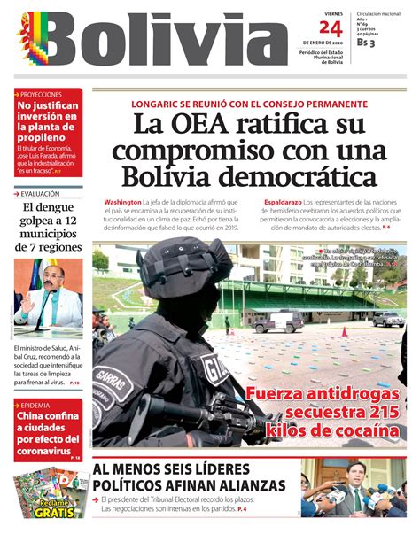 Portadas De Periódicos De Bolivia Del Viernes 24 De Enero De 2020 Eju Tv