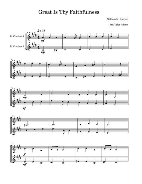 Great Is Thy Faithfulness Clarinet Duet Arr Tyler Adams By William