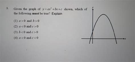 Solved Given The Graph Of Y Ax Bx C Shown Wh The Following Must