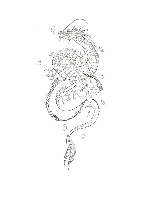 Dragon Tattoo With Flowers Dragon Tattoo Outline Dragon Tattoo Chest