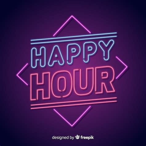 Free Vector Shiny Happy Hour Neon Sign