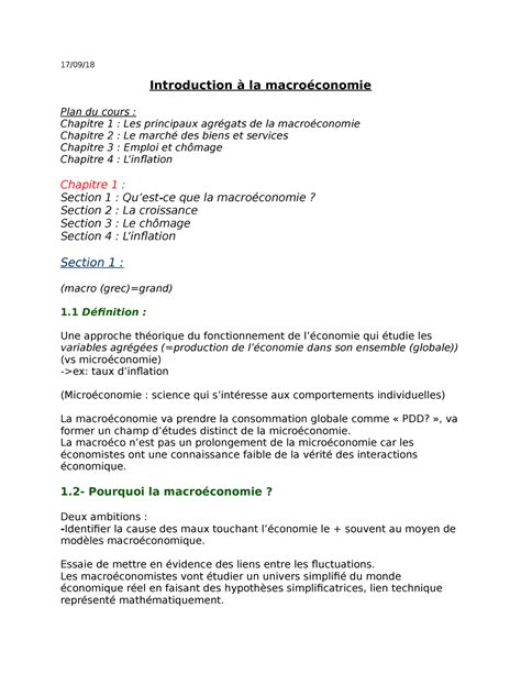 Chapitre 1 1709 Introduction à La Macroéconomie Plan Du Cours