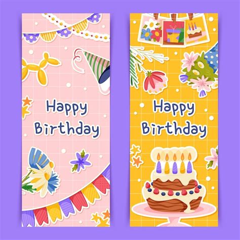 Premium Vector Hand Drawn Birthday Stickers Banner Set