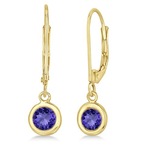 Leverback Dangling Drop Tanzanite Earrings K Yellow Gold Ct Ie