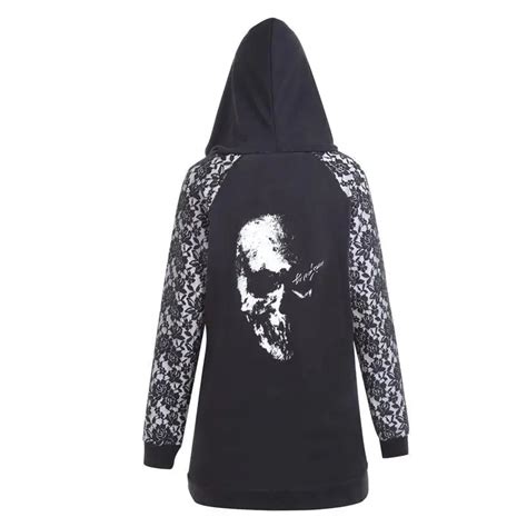 Harajuku Skull Print Lace Up Women Hoodies Gothic Punk Plus Size Hooded