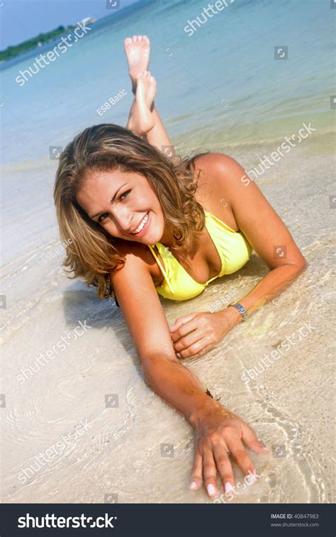 Bikini Girl Lying On A Sandy Beach Stock Photo Shutterstock
