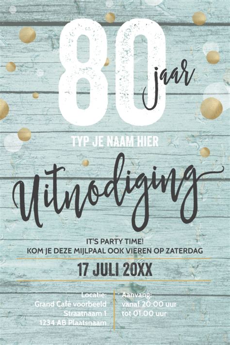 Mooie Uitnodiging Verjaardag 80 Jaar Typografie