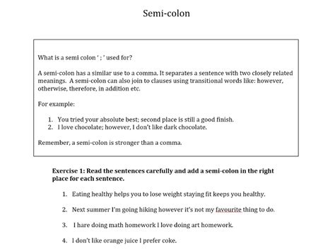 Using Semi Colons Ks2