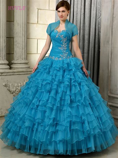 Blue Puffy 2019 Cheap Quinceanera Dresses Ball Gown Sweetheart Organza