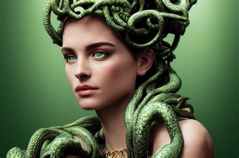 Portrate Of Medusa Wearing Jewelry Green Eyes Midjourney