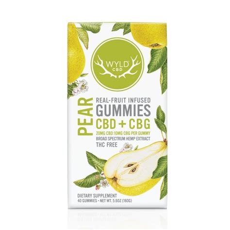 Wyld CBD Pear Gummies Broad Spectrum THC Free 40ct 400mg CBG