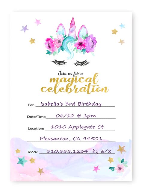 Magical Unicorn Invitations In Watercolors Unicorn Invitations