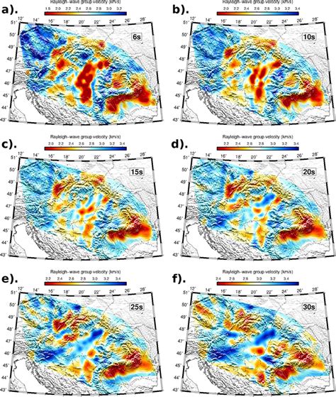 Inverted Rayleigh Wave Group Velocity Maps At Periods 6 10 15 20