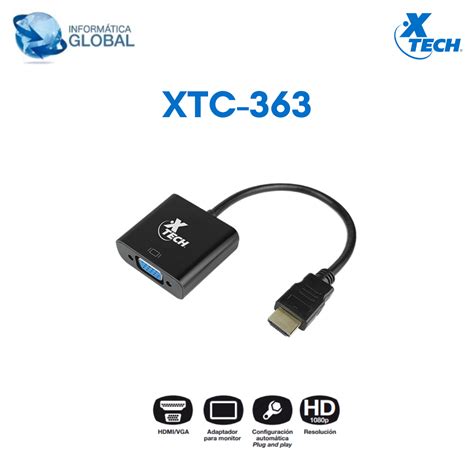 ADAPTADOR DE VIDEO HDMI MACHO A VGA HEMBRA XTECH XTC 363 COLOR NEGRO