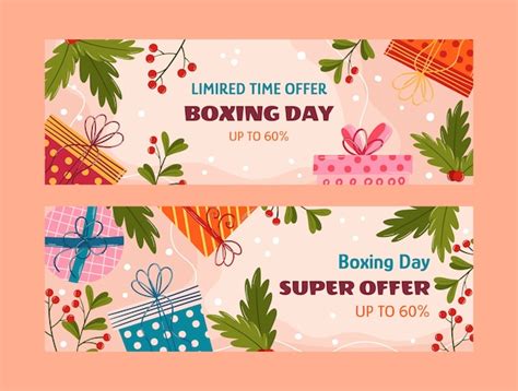 Free Vector Flat Boxing Day Horizontal Banners Set