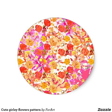 Cute Girly Flowers Pattern Classic Round Sticker Round Stickers Prints Pattern