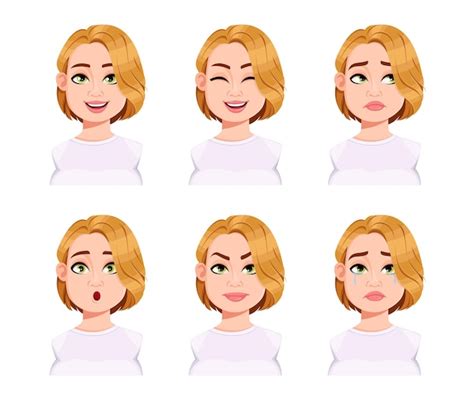 Premium Vector Face Expressions Of Cute Blonde Woman