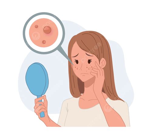 Woman Looking Into Mirror Mirror Pimples Face PNG And Vector With