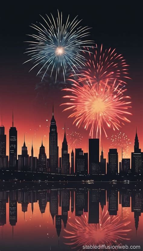 City Skyline With Fireworks Stable Diffusion Online