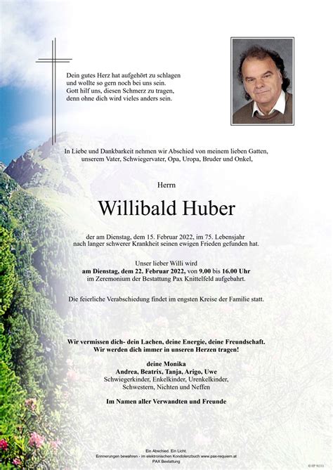 Parte für Willibald Huber pax requiem