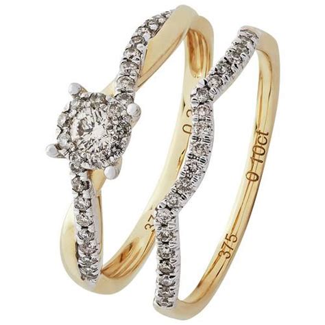 Buy Revere 9ct Yellow Gold 035ct Tw Diamond Bridal Ring Set