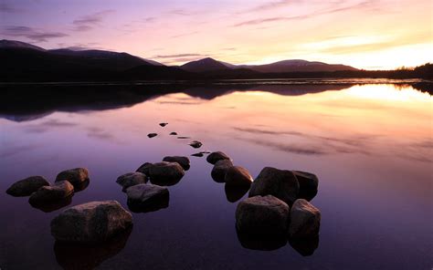 Rocks Stones Sunset Lake Reflection Hd Wallpaper Nature And Landscape Wallpaper Better