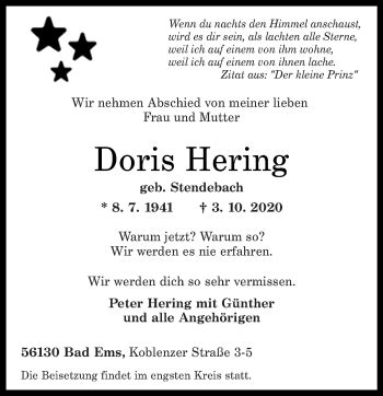 Traueranzeigen Von Doris Hering Rz Trauer De