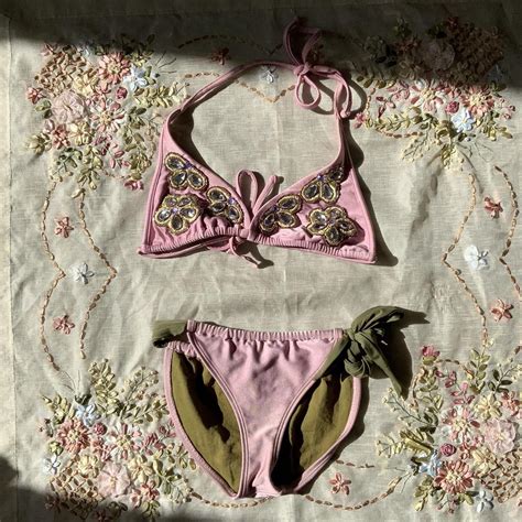 Cutie Y K Pink And Green Gem Bikini Set Size S True Depop