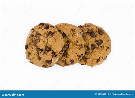 Three Cookies with a Chocolate Crumb the Top View Stock Image - Image of white, background ...