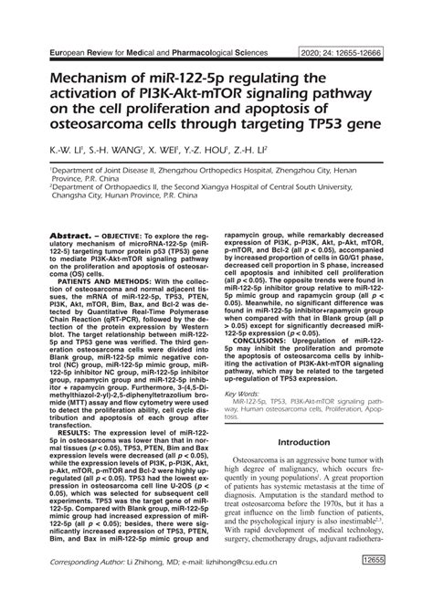 PDF Mechanism Of MiR 122 5p Regulating The Activation Of PI3K Akt