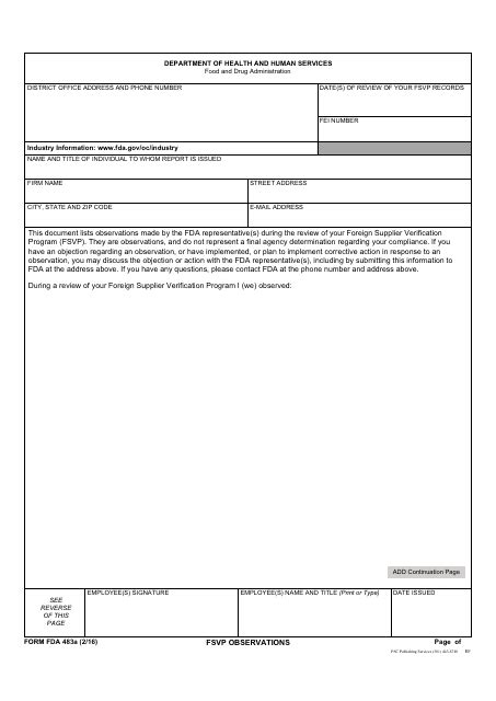 Form FDA483a - Fill Out, Sign Online and Download Fillable PDF ...