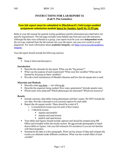 Lab Report Instructions Niu Bios Spring Instructions For