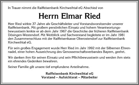 Traueranzeigen Von Elmar Ried Augsburger Allgemeine Zeitung