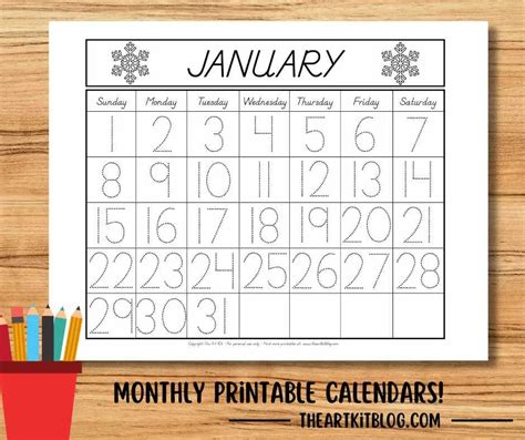 January 2023 Tracing Calendar Coloring Page Free Printable Download The Art Kit