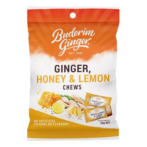 Ginger Honey And Lemon Chews 50g Buderim Ginger