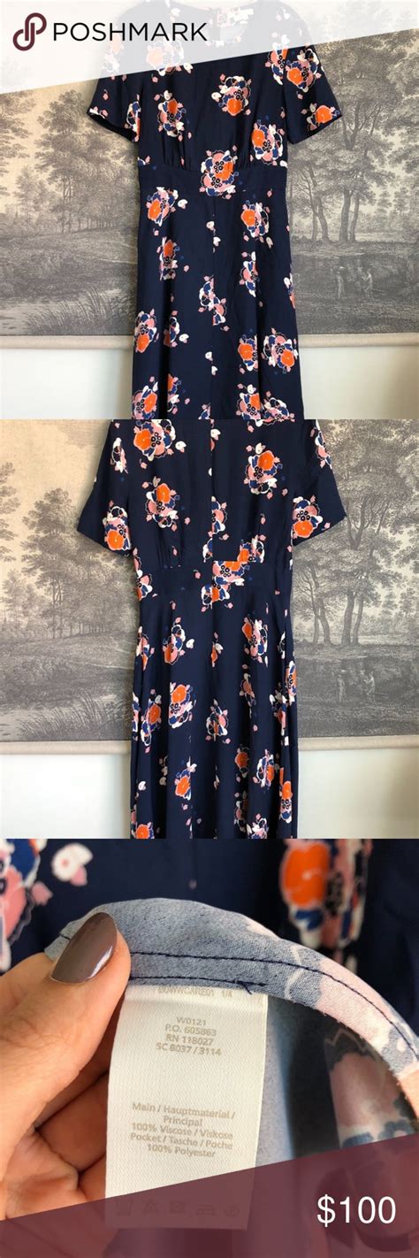 Boden Navy Blue Floral Print 40s Midi Dress Sz 4 Midi Dress Floral