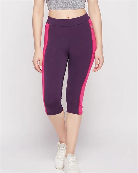 Buy Women S Violet Color Block Slim Fit Activewear Capri Online At Bewakoof