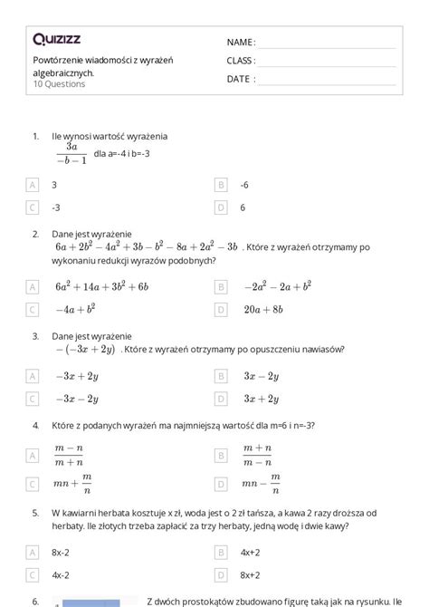 Ponad Zapisywanie Wyra E Arkuszy Roboczych Dla Klasa W Quizizz