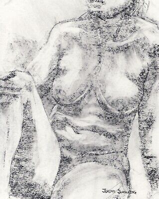 Female Nude Figure Original Pencil Drawing Naked Woman Model Short Hair