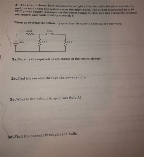 Solved 3 The Circuit Shown Here Contains Three Light Bulbs