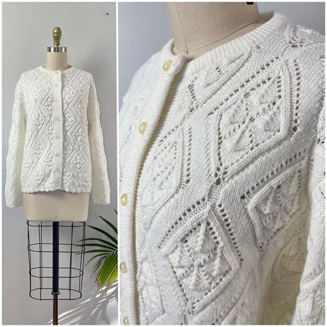 Vintage 60s Pointelle Cardigan 1960 S Wintuk Orlon Acrylic White