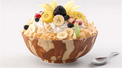 Cartoon Style D Render Of Banana Flavored Bingsu Shaved Ice On White